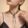YF3994 2024 New Leather Rope Adjustable Chain Stainless Steel 18k Gold Plated Heavy Duty Curved Pendant Waterproof Necklace
