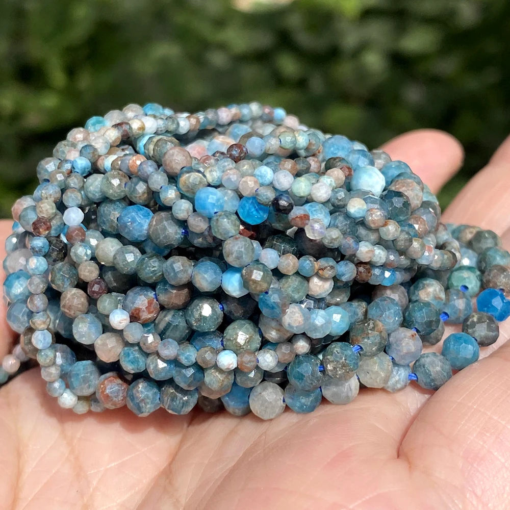 AsVrai U 2 3 4mm Natural Faceted Blue Apatite Gemstone Loose Spacer Beads for Jewelry Making DIY Bracelet Earrings Accessories