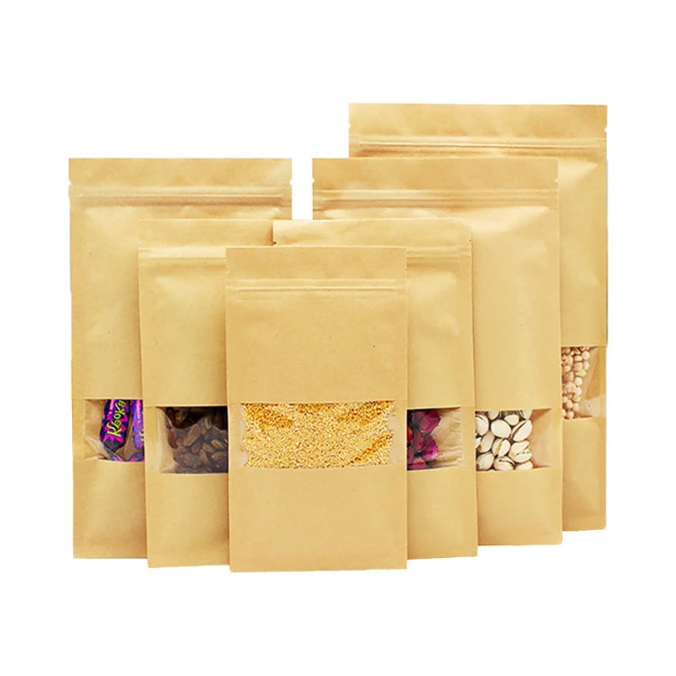 Food Grade Zip Lock Plastic Packaging Kraft Paper Bag Nut Snacks Candies Fruits PET Material Lamination Print Ready Stand Pouch