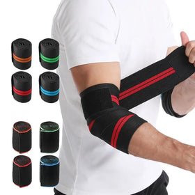 Free Size Nylon Stripe Black Adult Gym Bench Press Auxiliary Pressure Bandage Winding Elbow Joint Band Arm Brace Pads Protector