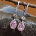 Huitan Exquisite Sparkling Pear Shaped Pink Crystal Cubic Zirconia Hanging Earring for Women Wedding Silver Plated Drop Earrings
