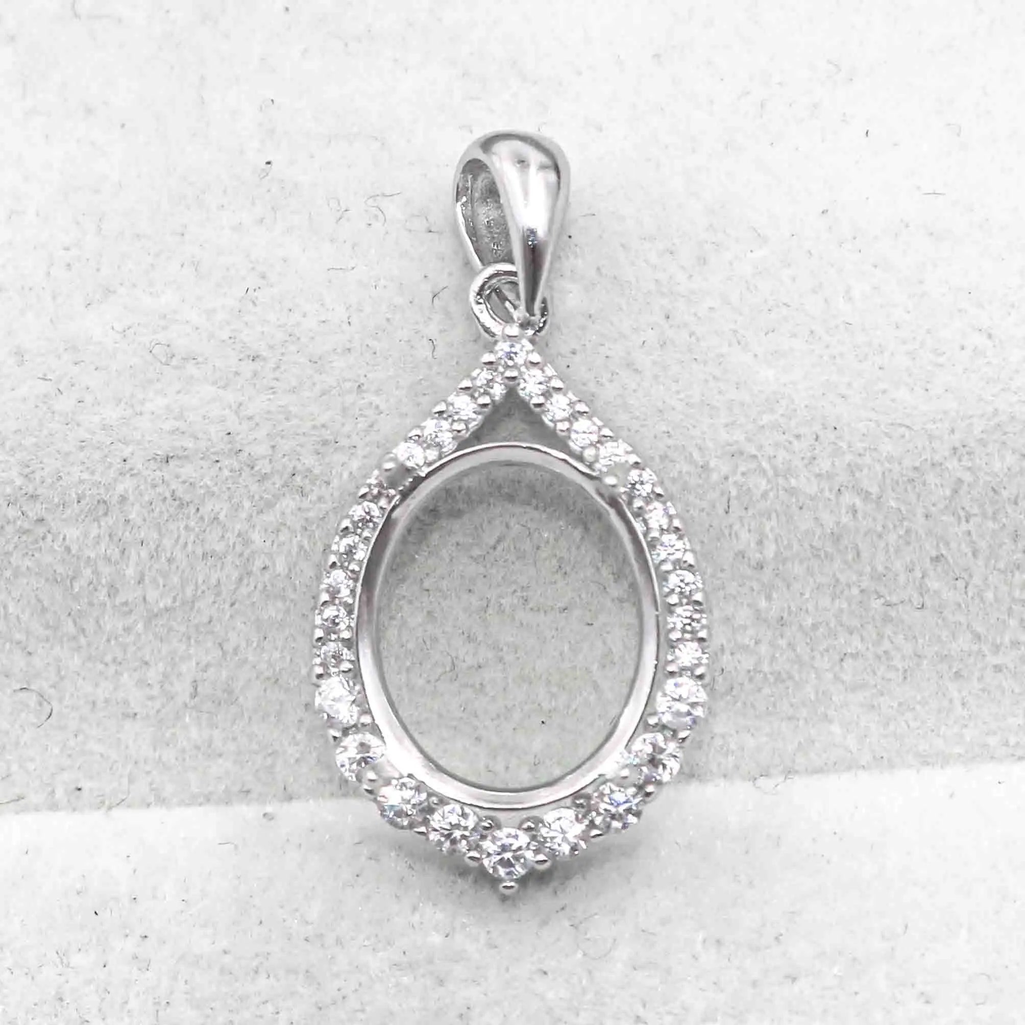 Sterling Silver 10*12/11*14mm Semi Mount Pendant Empty Frame Blank Support Setting S925 Base Without Center Stone for DIY Inlay