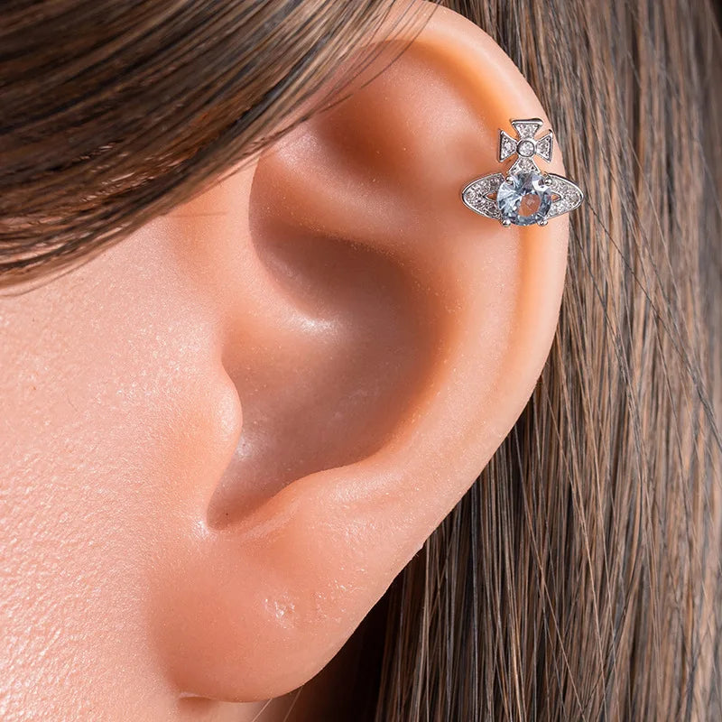 Saturn Titanium Steel Ear Bone Nail Shallow Sea Blue Perforated Earring Fashion Piercing Jewelry Shallow Sea Blue Saturn Ear