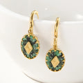 Hot Sale Titanium Steel Green Stone Drop Earrings 18K Gold Stainless Steel Natural Stone Oval Dangle Earring Designs for Women