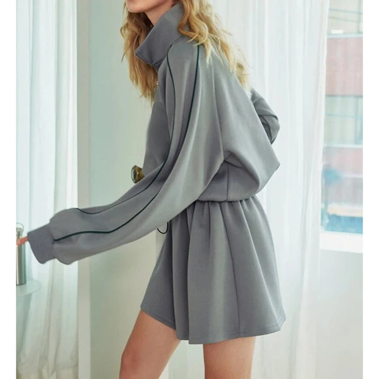 F230029 Customize Spring Winter Zip-up Warm Sweatshirt Dress Custom Blank Plus Size Fleece Elastic Waist Hoodie Dress Skirt Set