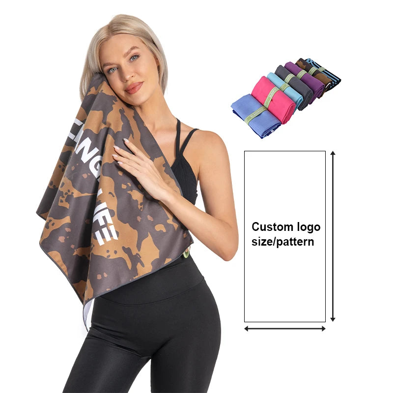 Factory Wholesale Personalized Custom Logo Size Outdoor Fitness Absorbent Towel Summer Quick Dry Microfiber Sports Gym Towel
