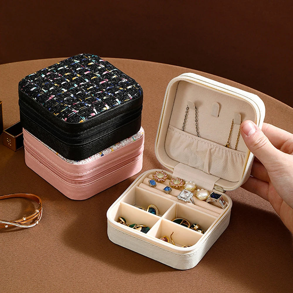 Free Sample Luxury Custom Logo Portable Pu Leather Jewellery Ring Necklace Storage Case Travel Jewelry Organizer Box Packaging