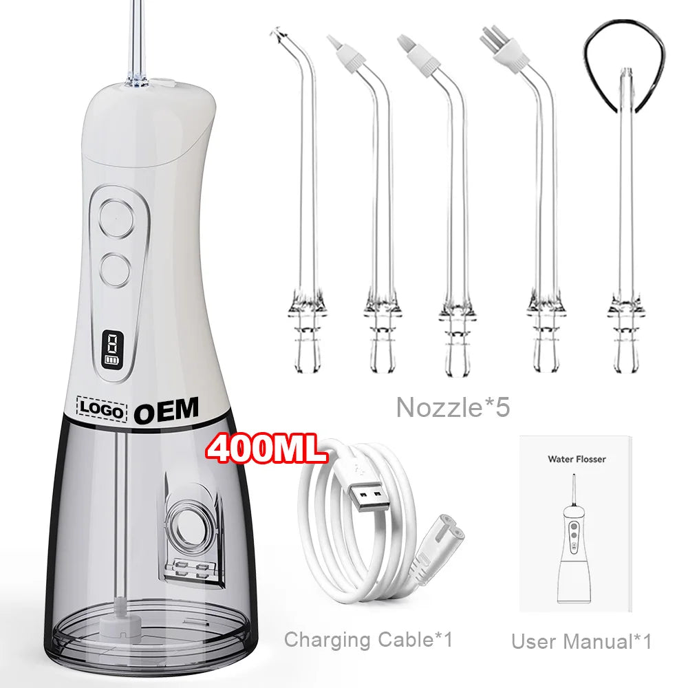 OEM 400ml Cordless Multi Portable Professional Dental Oral Irrigator Teeth Cleaning Waterflosser Electric Floss Water Flosser