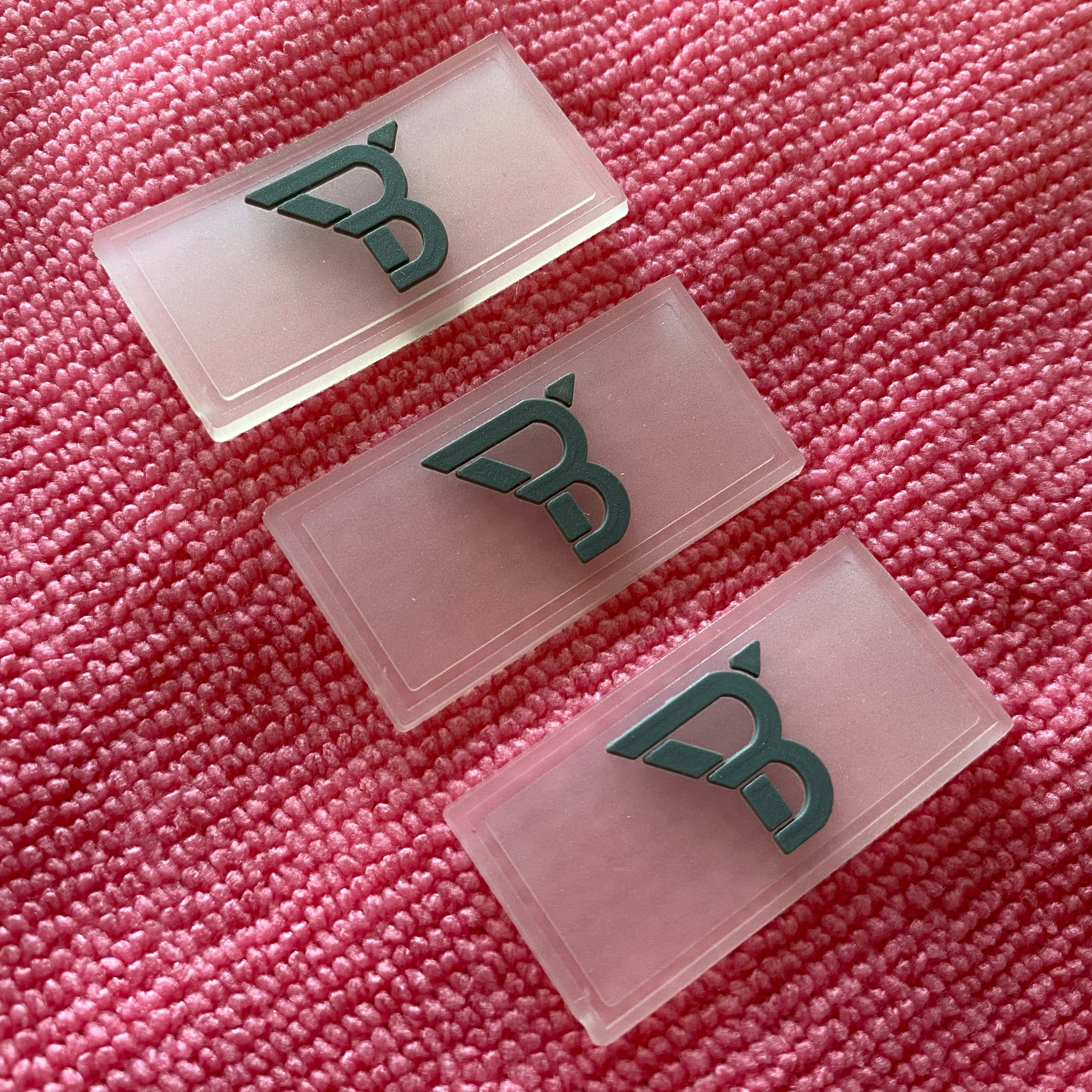 Gray logo Soft Transparent Rubber Labelwearable Company logo clear PVC Clothing Label With Sewing Lines