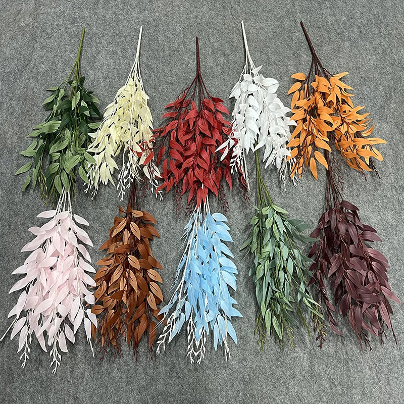 Yopin-1391 Artificial Plants 50CM Faux Plastic Hanging Willow Leaves for Wedding