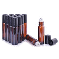 10ml Amber Roll on Perfume Bottle Empty Refillable Glass Essential Oil Roller Bottle With Steel Roller Ball and Black Cap