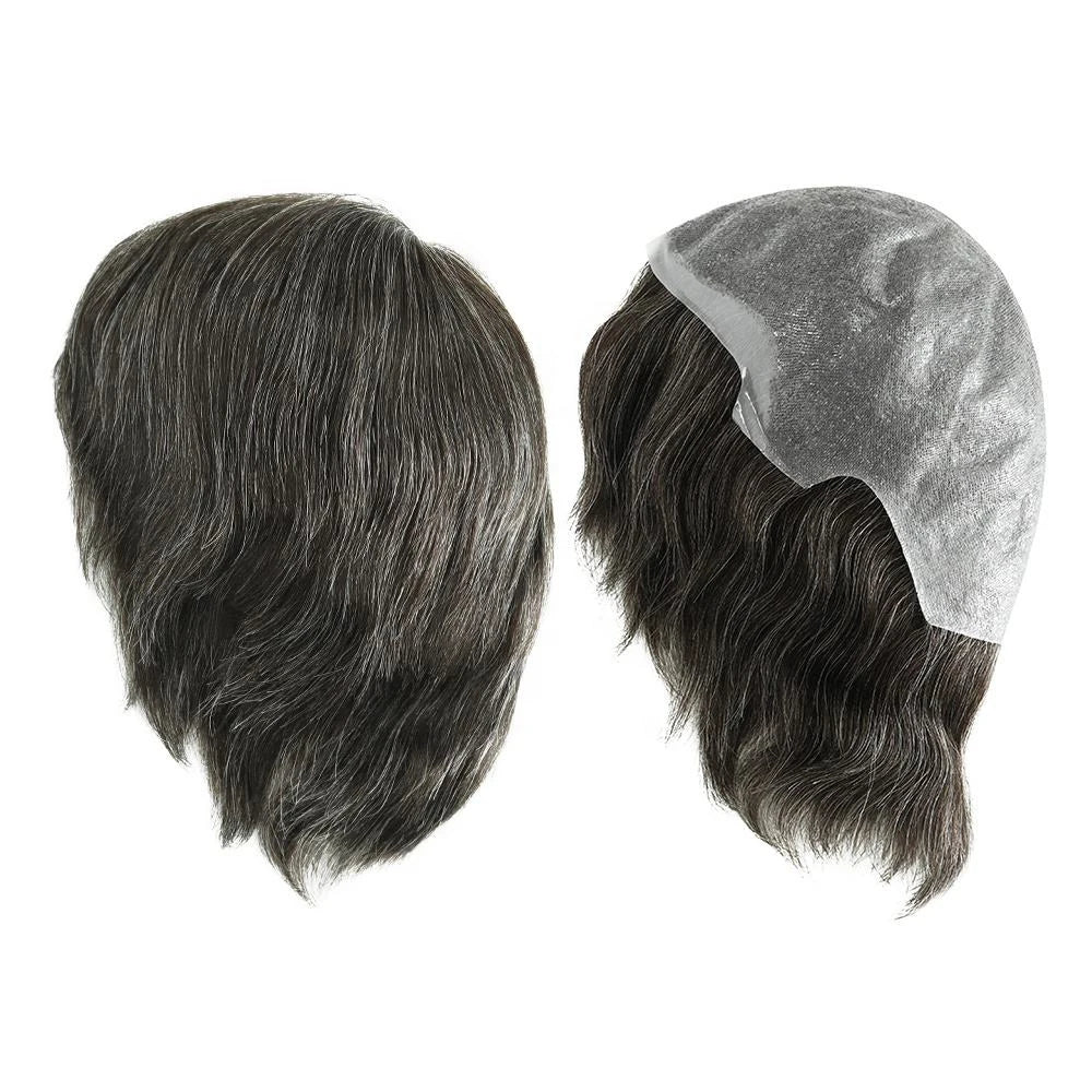 6 Inches Short Full Thin Skin Cap Wig Mens Full Cap Wig Multi Color Indian Human Hair Full Head PU Men Wig