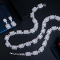 2022 High Quality 3pcs 18k Gold Plated African Nigerian Cubic Zircon Square Party Necklace Earrings Bridal Wedding Jewelry Set