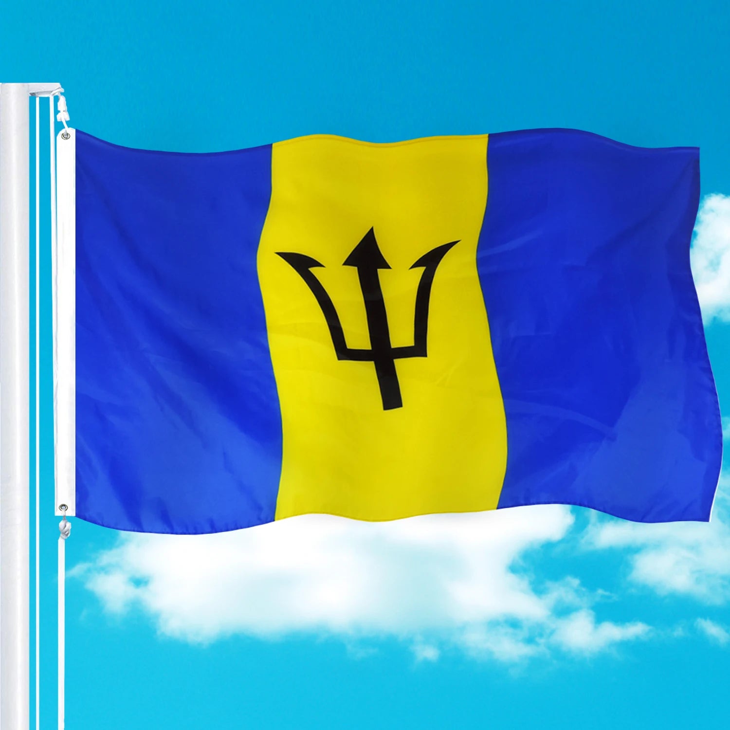 Fast Produce Custom 3x5 Ft Polyester Fabric Flags All World National Double Stitched OutdoorBlue Yellow and Blue Barbados Flag