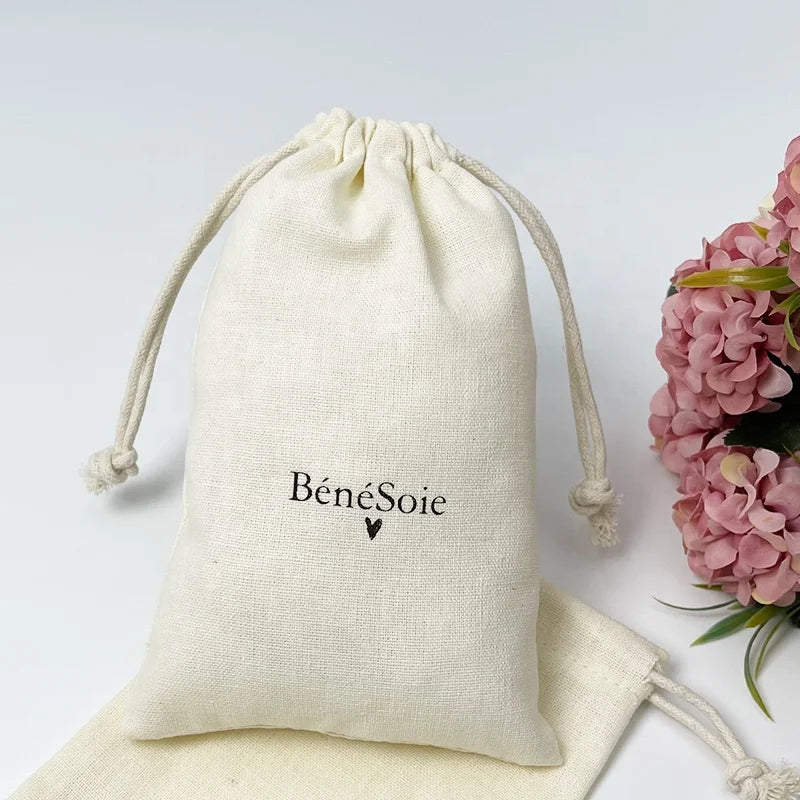 Custom logo Printed Drawstring Cotton Gift Bags Cotton Linen Pouch
