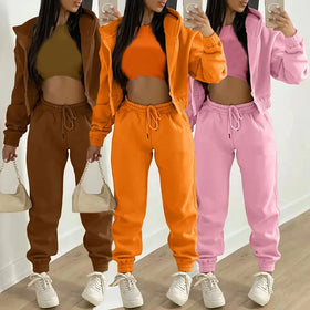 MeiYue Custom Logo 2 Piece Set Cropped Pullover Hood Sweatshirt Jogger Sweatpants Suit Sweatsuit Set Tracksuit for Women