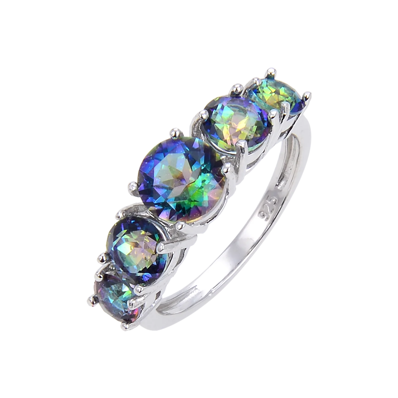 Abiding Mystic Quartz- Blueish Gemstone Finger Ring Vintage 925 Sterling Sliver Wedding Band Rings for Women Fine Jewelry