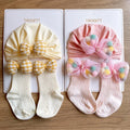New Arrival Baby Hat and Socks Lovely Bowknot Newborn Cotton Beanie Turban and Ribbed Socks