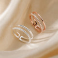 Fashion 925 Sterling Silver Women Fine Double Layer Open Adjustable Finger Ring