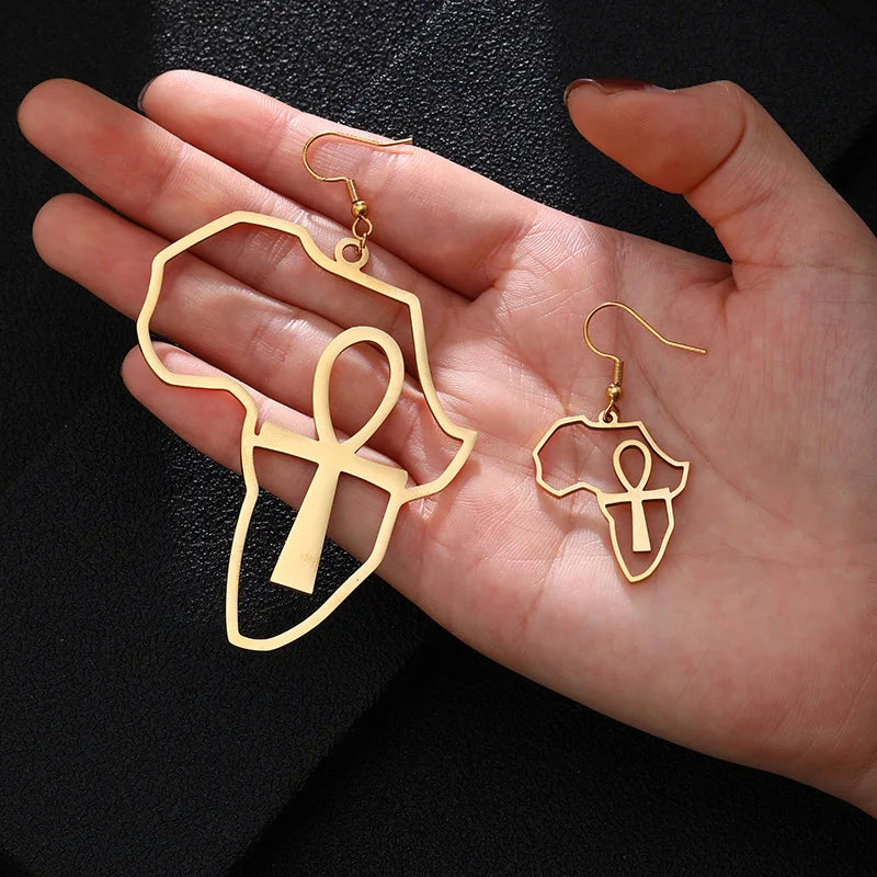 2022 Fashion Cross Drop Earrings for Women Stainless Steel Hollow Africa Map Dangle Jewelry