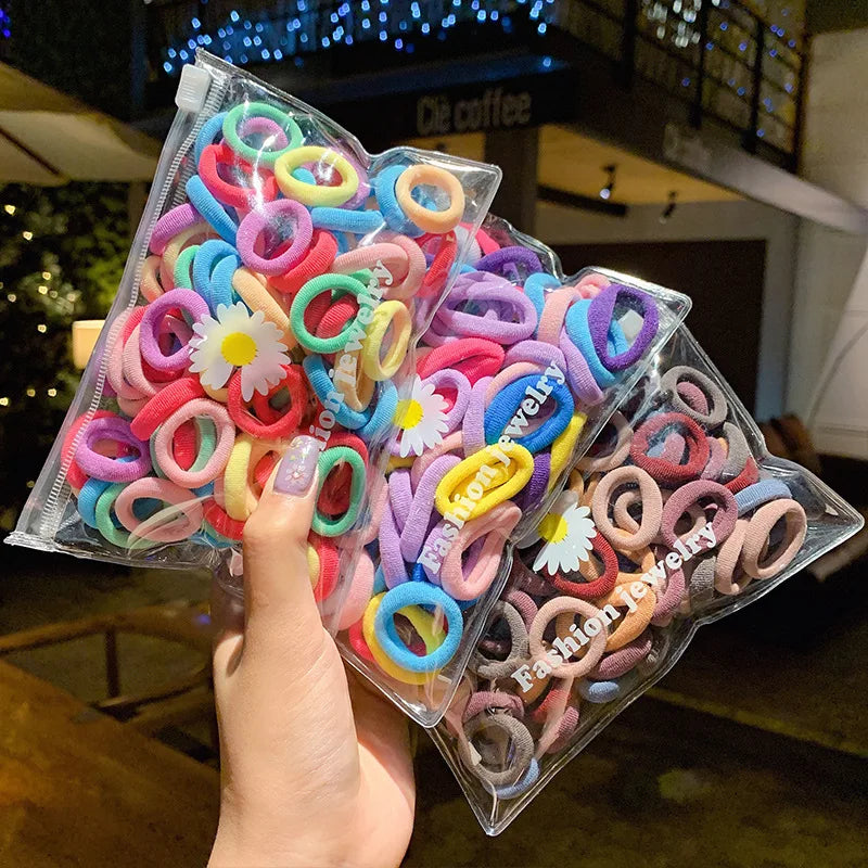 100pcs Per Bag 2.5CM Dial Candy Color No Hurt Hair Ties Nice Elastic Rubber Hair Bands for Baby Girls