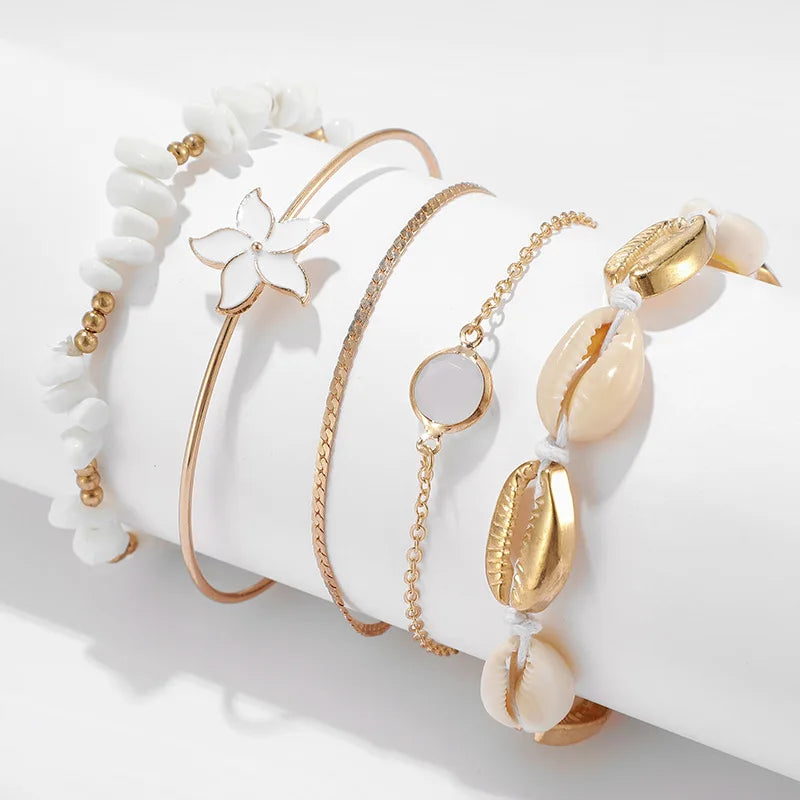 European and American Fashion and Beautiful Alloy Gravel Flower Shell Bracelet 5-piece Sets