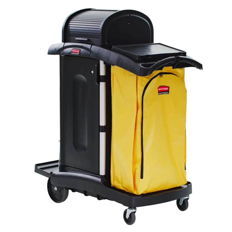 Rubbermaid FG9T7500BLA 7.25-cubic Doorman Cleaning Cart with Door and Hood High Security Black