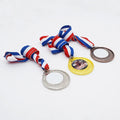 Sublimation Blanks Metal Medals With Blue Red Ribbon for School/Company/Office/Graduation/Sport Use