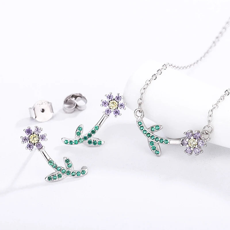 Popular Zircon Marriage Luxury 925 Sterling Silver Necklace and Earrings Women's Jewelry Set