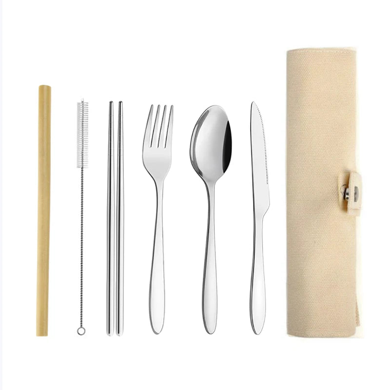 Easy Carrying Portable Travel Camping Stainless Steel Knife Fork Spoon Cutlery Set with Case