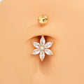 Customizable Stainless Steel 316 Body Jewelry Engagement Six-leafed Clover Zircon Gold Plated Navel Ring