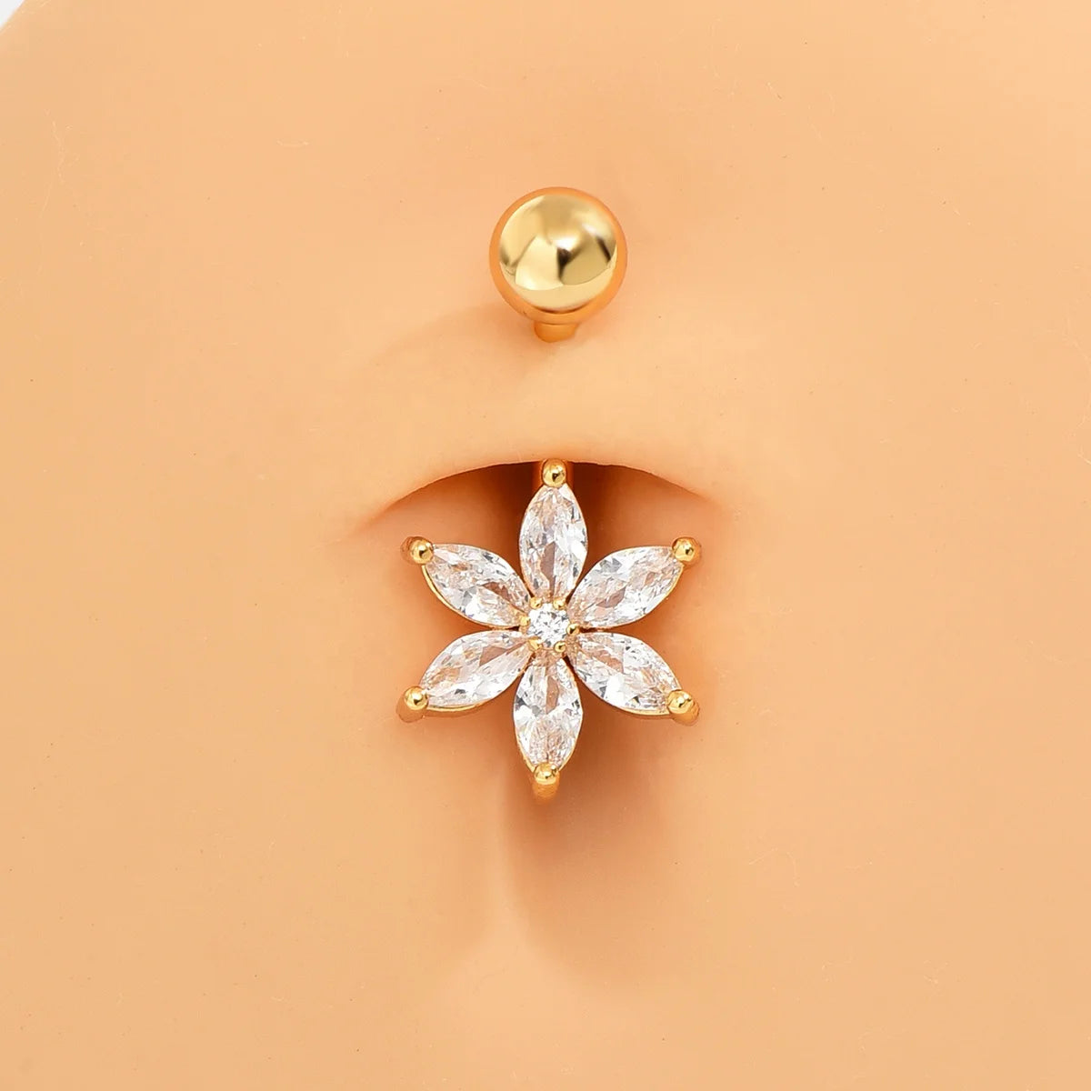Customizable Stainless Steel 316 Body Jewelry Engagement Six-leafed Clover Zircon Gold Plated Navel Ring