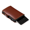 Automatic Pop-Up RFID Blocking Minimalist Metal Money Clip Slim Business Credit Card Holder Men's Genuine Leather Wallet
