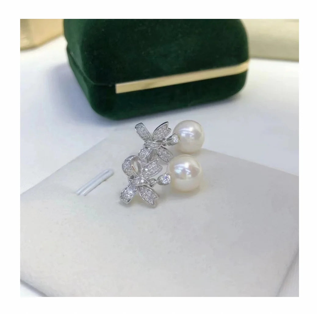 E1079 8-9mm DIY Natural Freshwater Pearl Charm Earrings Mounting Accessory 925 Sterling Silver Gold Plated  Jewelry for Women