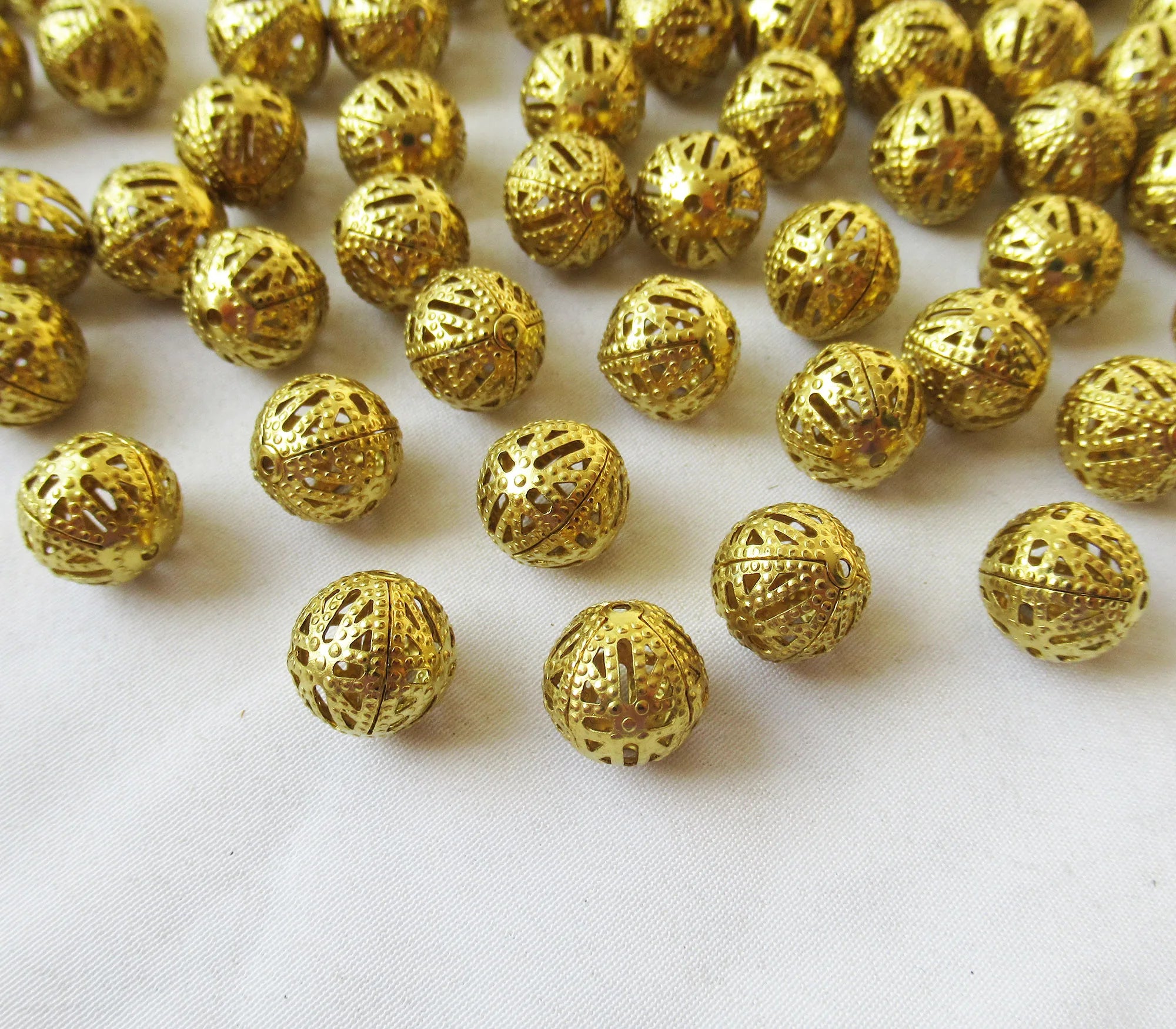 Filigree Ball Spacers 10mm 1mm Hole Round Hollow Brass Beads DIY Jewelry Findings