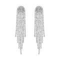 Wholesale Fashion Crystal Rhinestone Tassel Bridal Wedding Anniversary Earrings Opp Bag Women's Alloy Ethnic Silver Earrings