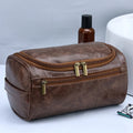 Custom Logo PU Leather Waterproof Travel Toiletry Bag with Hook | Luxury Men's Cosmetic Pouch & Makeup Organizer