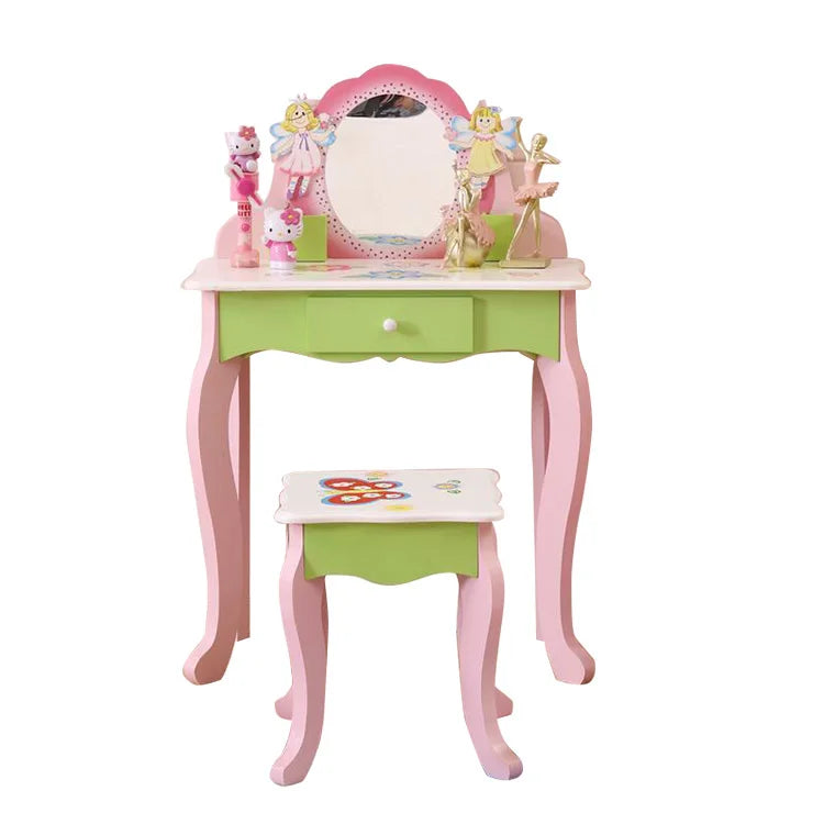 Dressing Table Toy Toddler Learning Toy Pretend Play Kids Vanity Makeup Toy Wooden Children Dressing Table MegaBDM