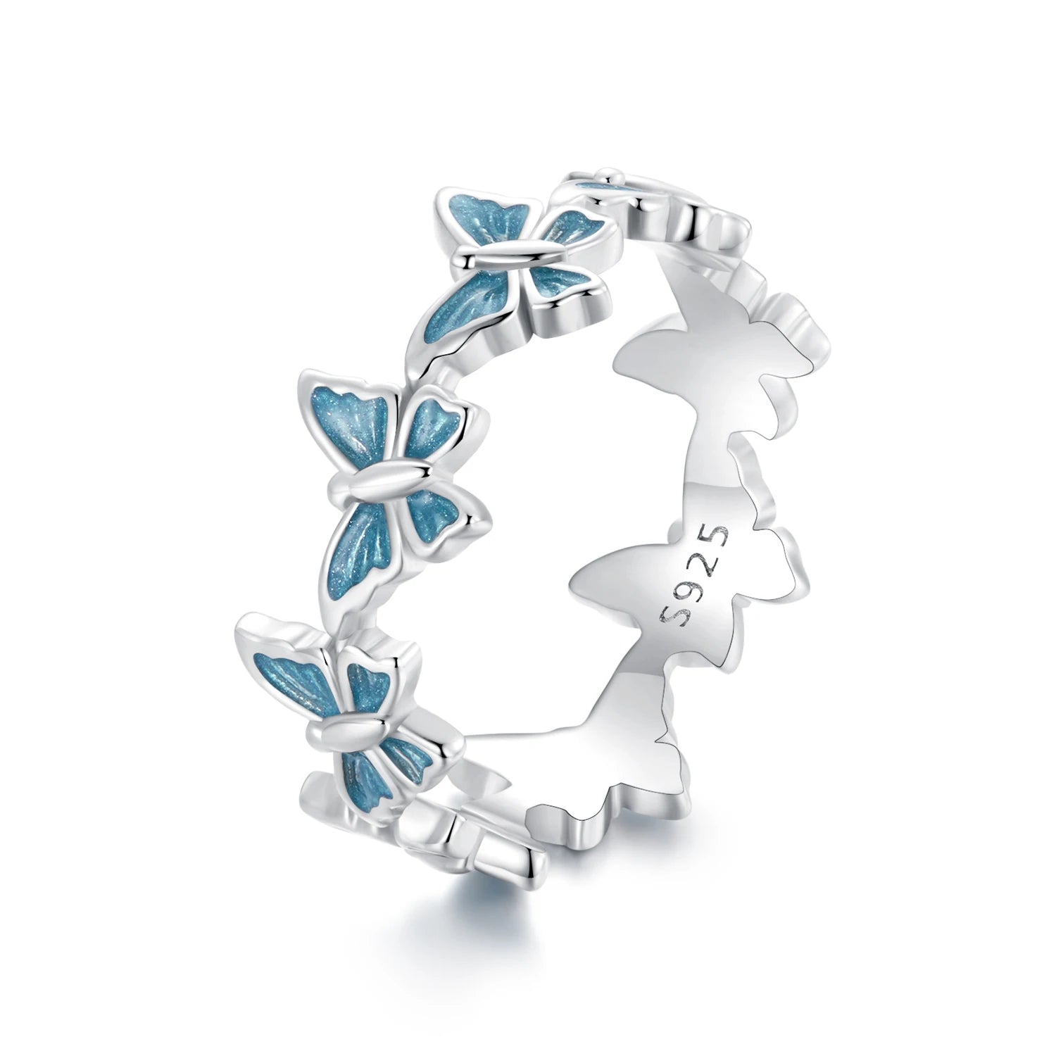 Blue Bow Ring S925 Sterling Silver Plated White Gold Women's Jewelry