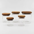Hot-selling square Borosilicate Glass Jarssquare Glass Jars for Food Storage with Wood and Lids Household Food sealed Boxes