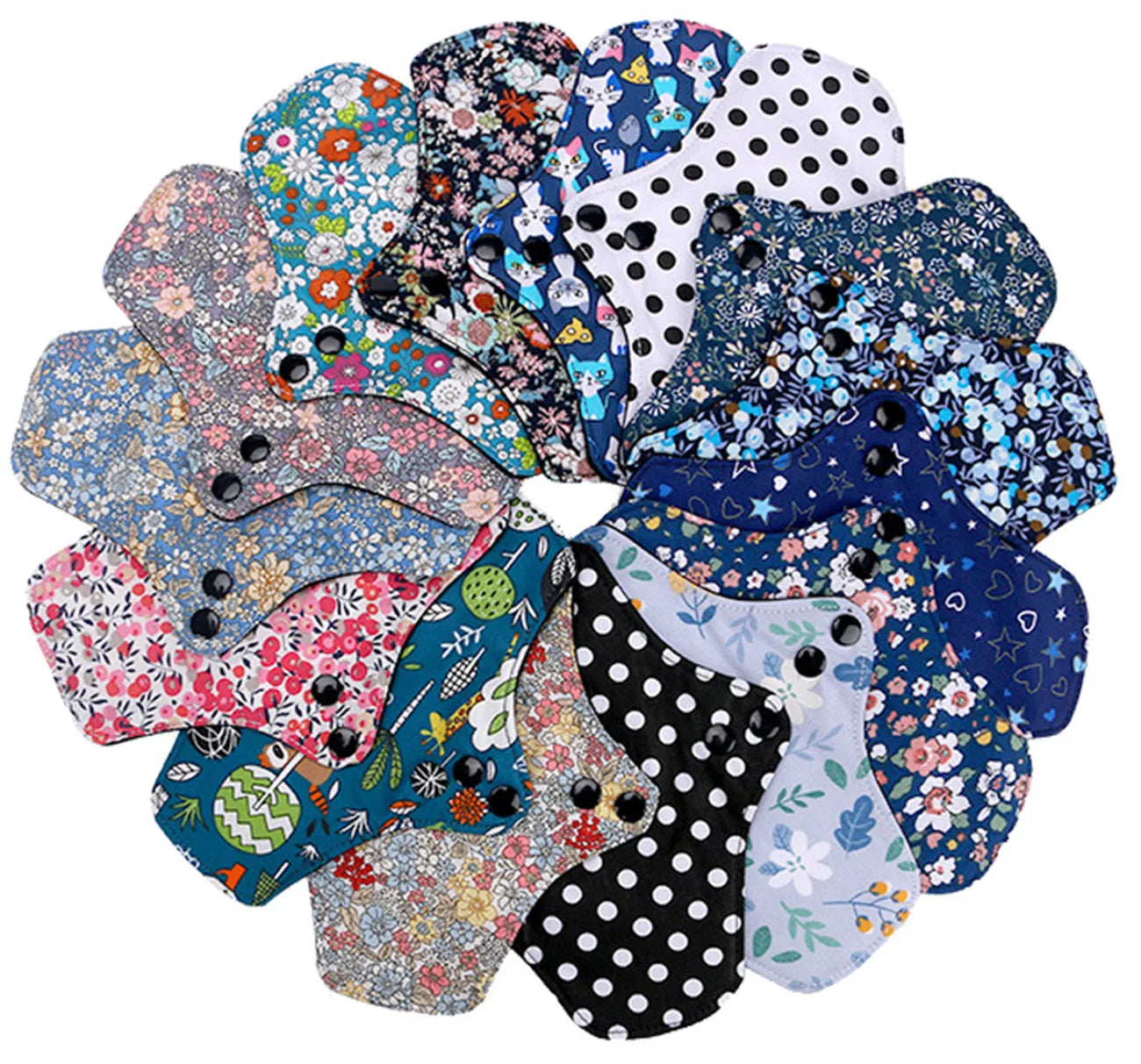 Reusable Washable Cotton Winged Super High Absorbency Comfortable Multi Color Feminine Hygiene Menstrual Pads