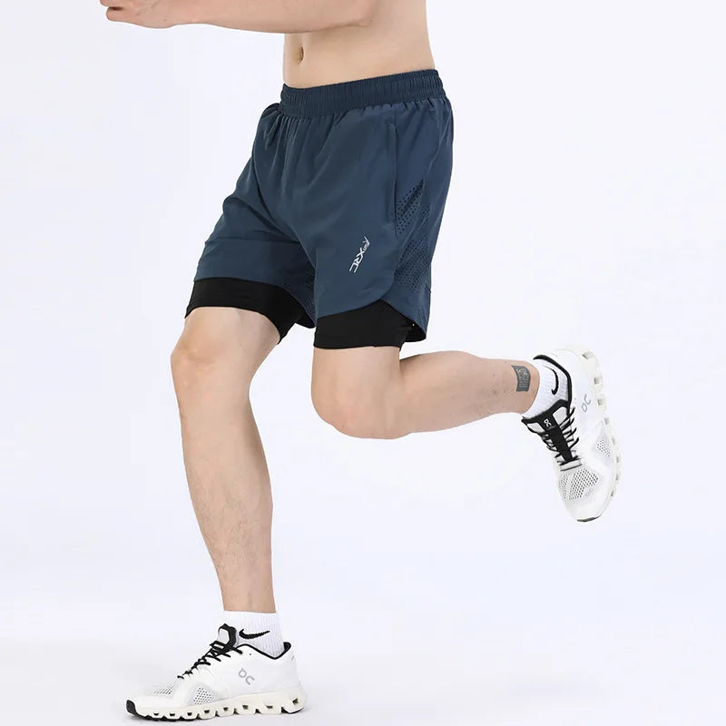 2 in 1 Fitness Shorts Men Running Quick Dry Bermuda Summer Gym Bodybuilding Crossfit Sports Clothing Male Training Bottoms
