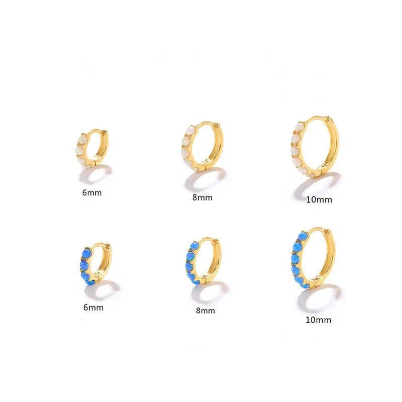 Wholesale NEW Gold Plated 925 Sterling Silver Opal Earrings 6mm 8mm 10mm Huggie Earring Hoops White Blue Opal Charming Earings