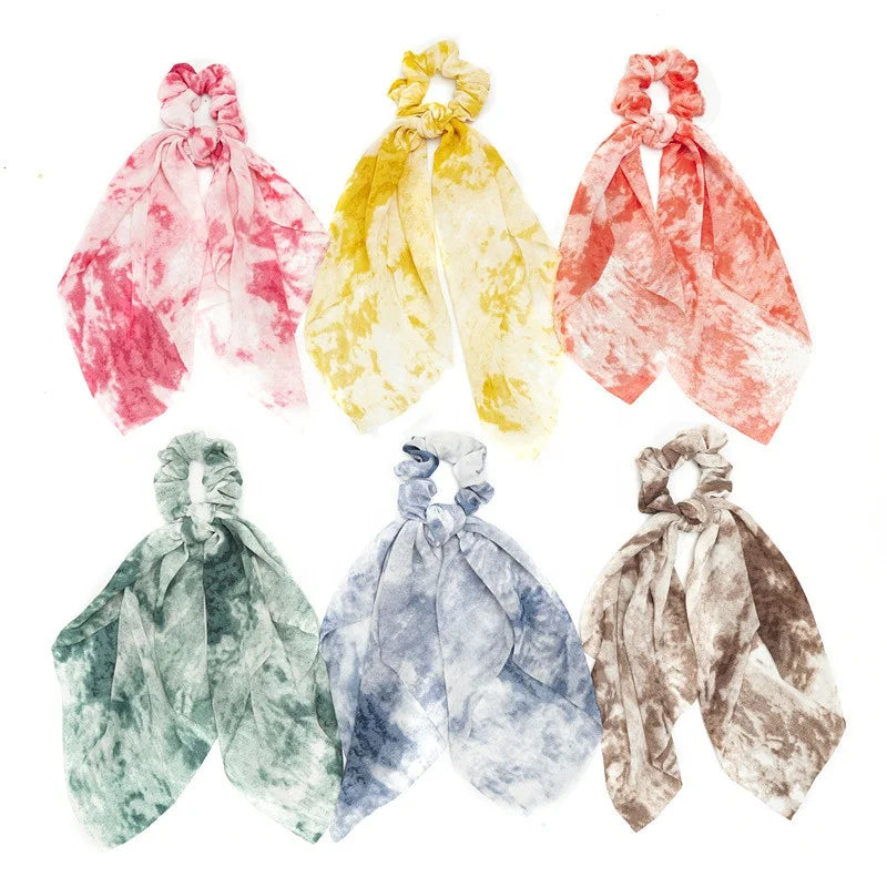 New Design Tie-Dye Scrunchies Ribbon Ponytail Hair Tie Hair Accessories for Women