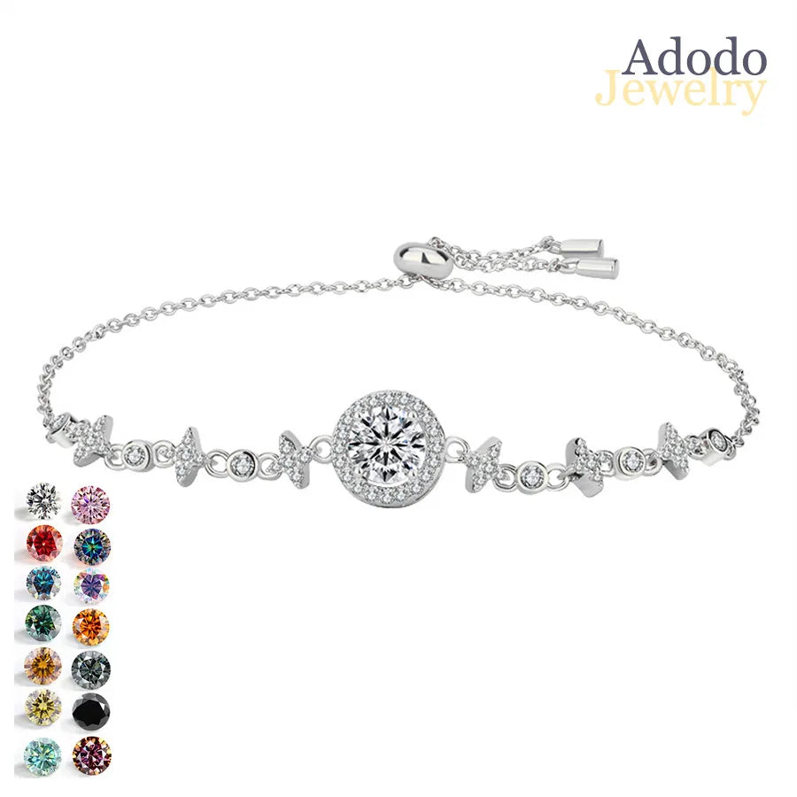 Dainty Round Cut 1CT VVS Multi Colored Moissanite Bracelets S925 Sterling Silver Star Designer Jewelry for Girlfriend Gifts MegaBDM