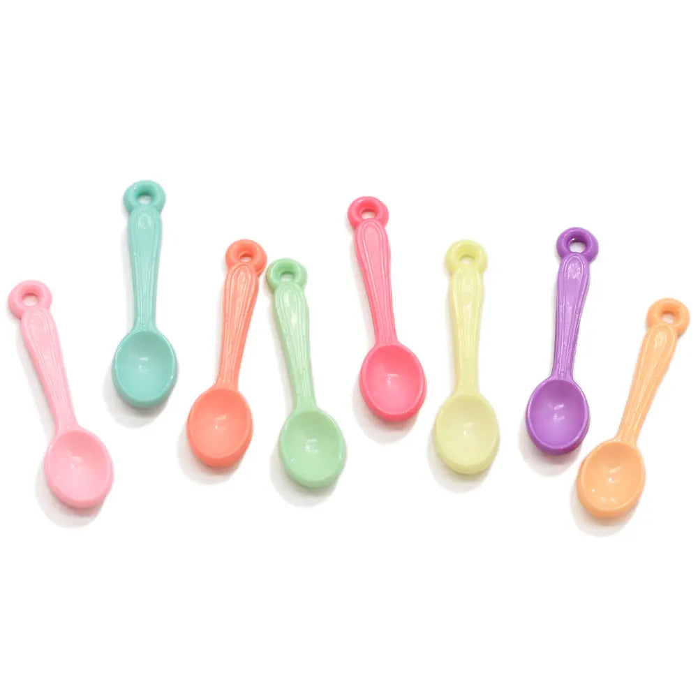 500g Miniature Spoon Plastic Charms Candy Color Kitchen Toys Tableware Pendants for Keychain Necklace Slime Set Crafts MegaBDM