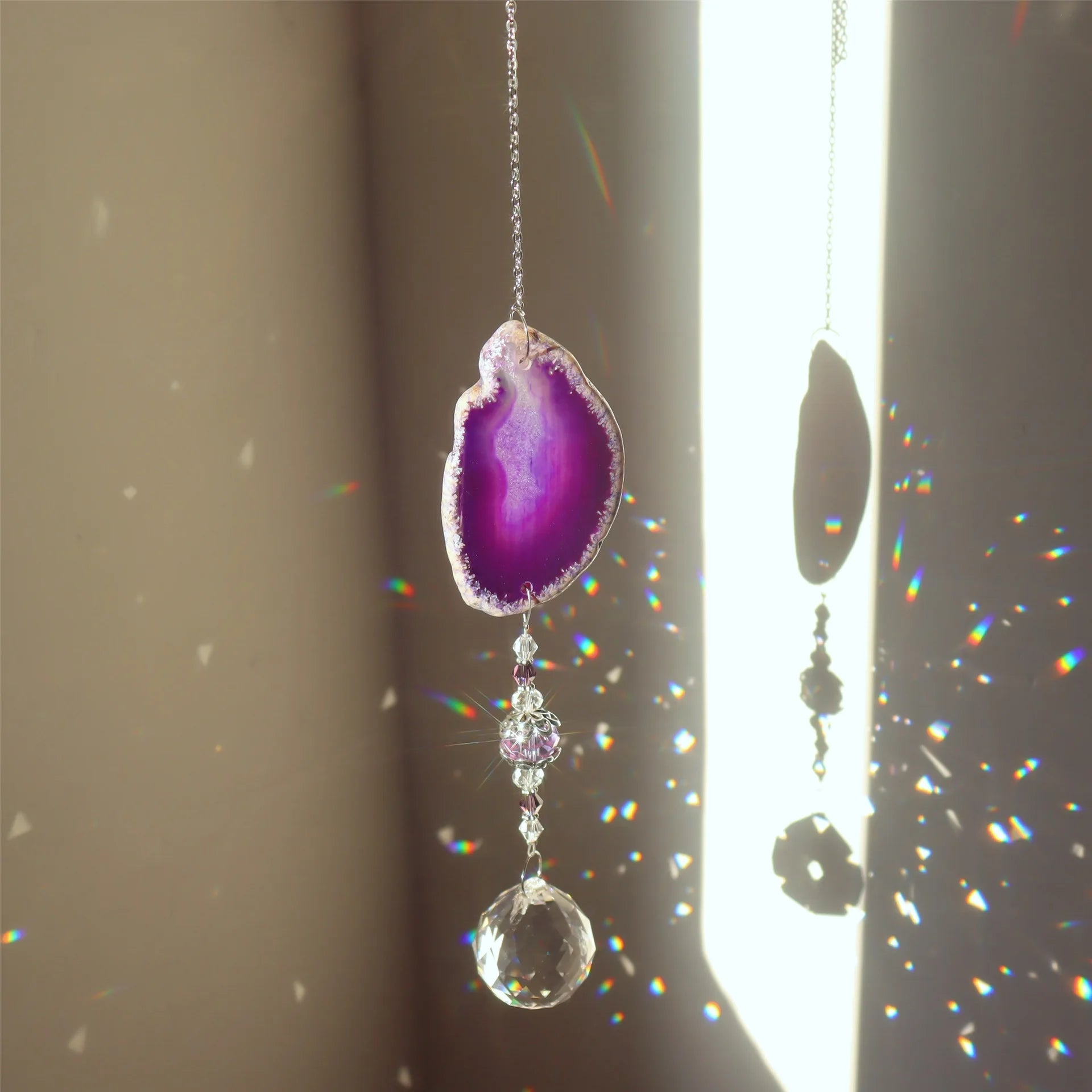 Big Agate Slice Sun Catcher Irregular Round Agate Disc Gemstone Natural Crystal Wind Chime Dream Catcher for Home Decoration