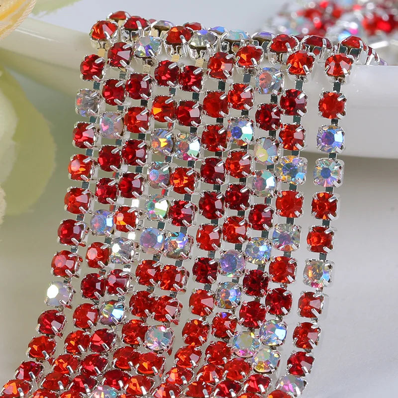 Wholesale High Quality Rhinestone Trim Chain for Garment DIY Jewelry Accessories Mixed Color AB Crystal Rhinestone Cup Chain