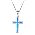 Wholesale 925 Sterling Silver Cross Opal Pendant Necklaces Fine Pendants & Charms Rhodium Plating Bezel Setting Simple Design