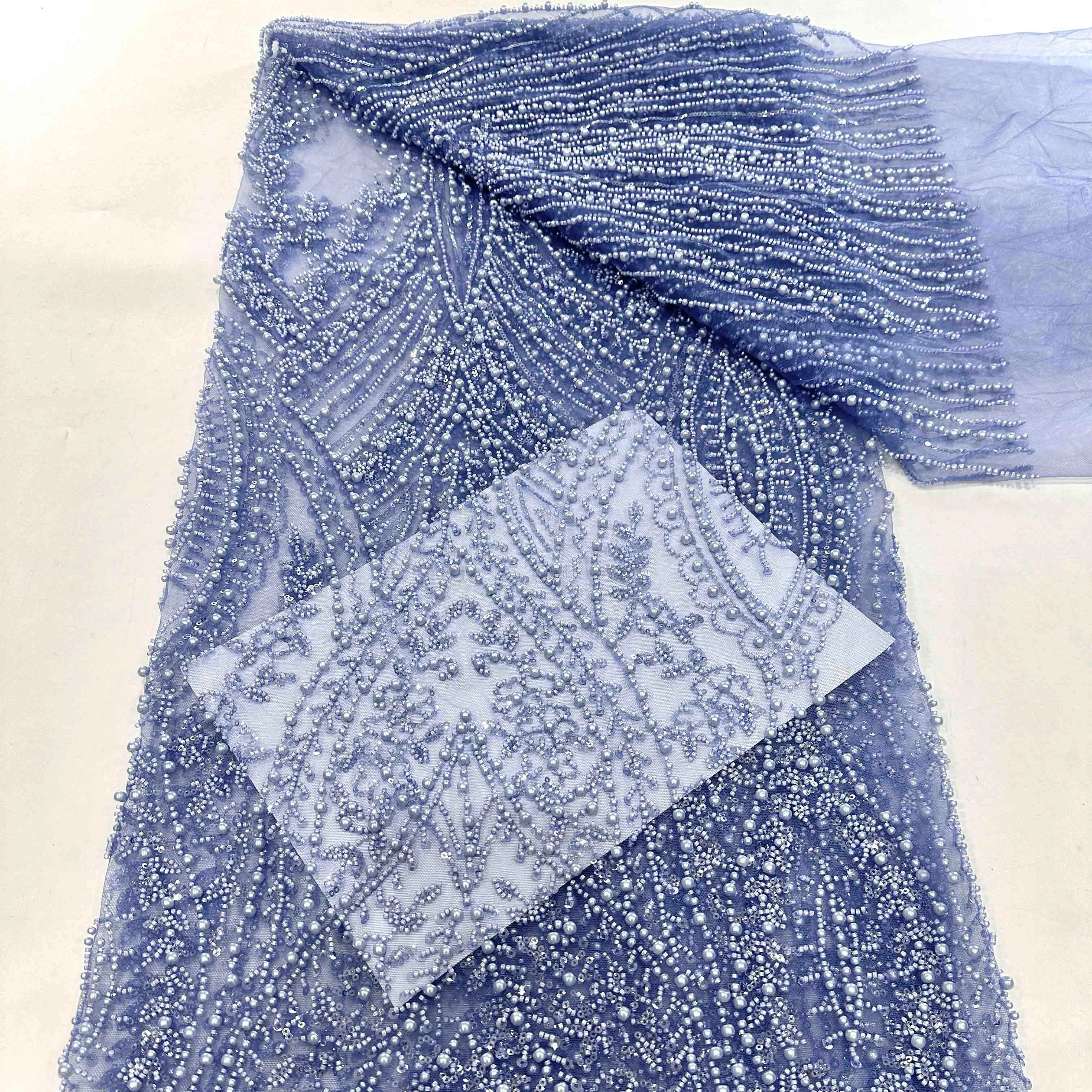 Mesh Embroidery Full Beaded Lace Fabric